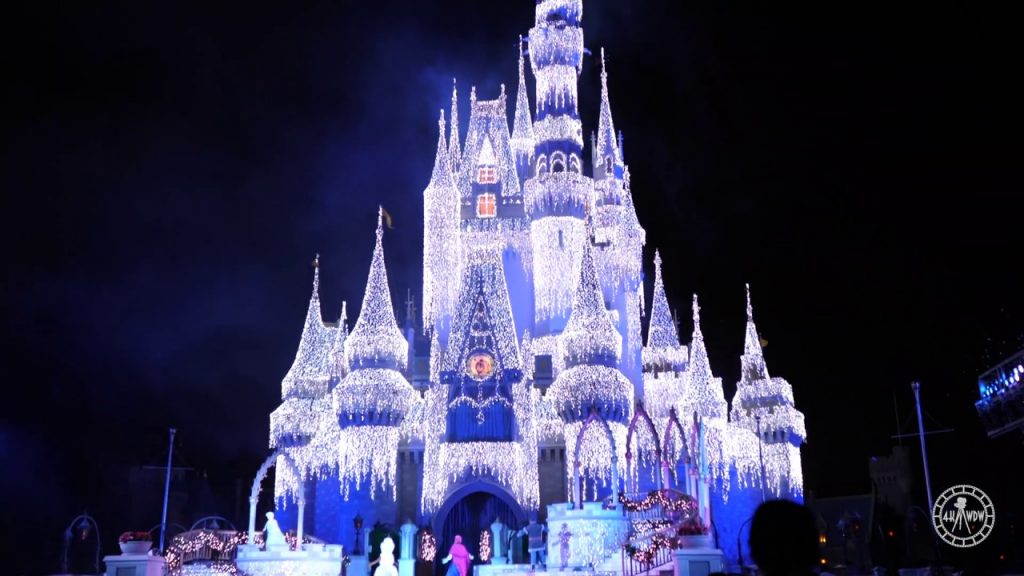 A Frozen Holiday Wish 2019 4K Magic Kingdom Cinderella Castle Christmas Lights Walt Disney World